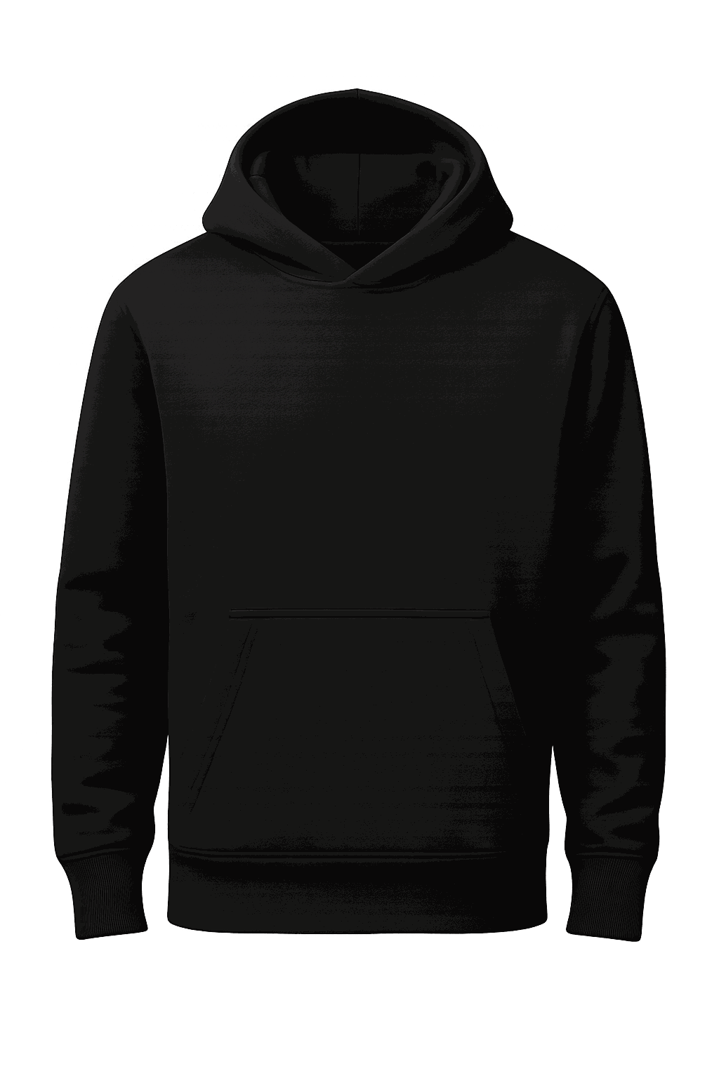 Black customizable hoodie with front pocket and classic unisex fit made from 100% cotton, available in sizes S to 5XL.