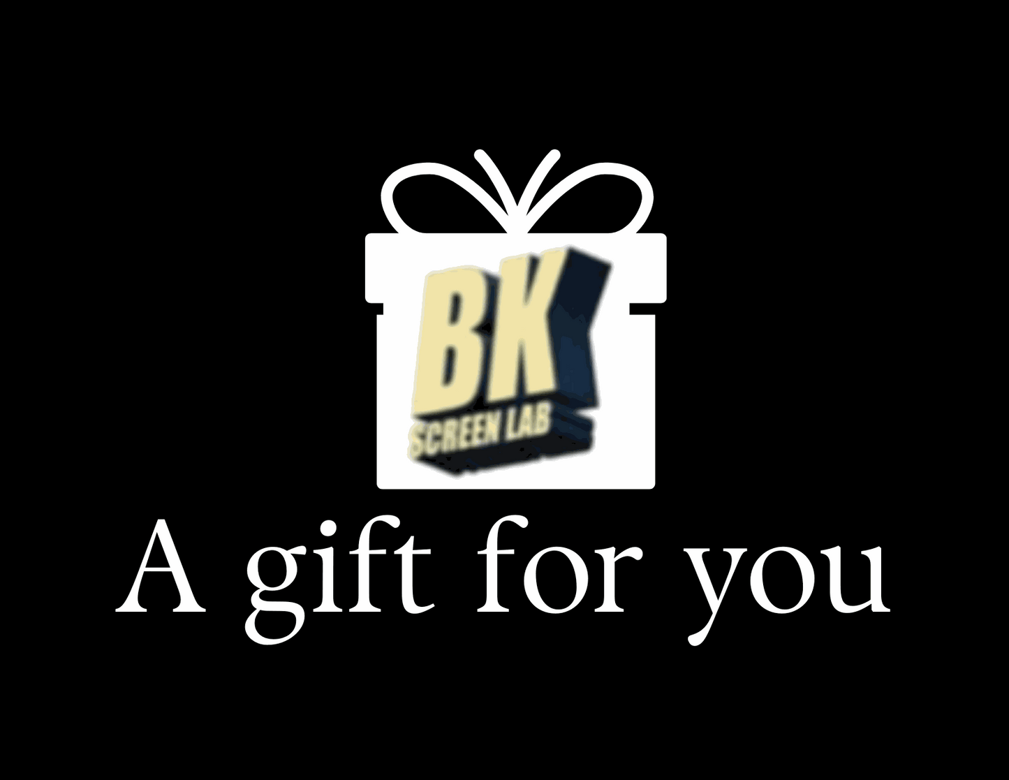 Brooklyn Screen Lab gift card with logo and text a gift for you on black background